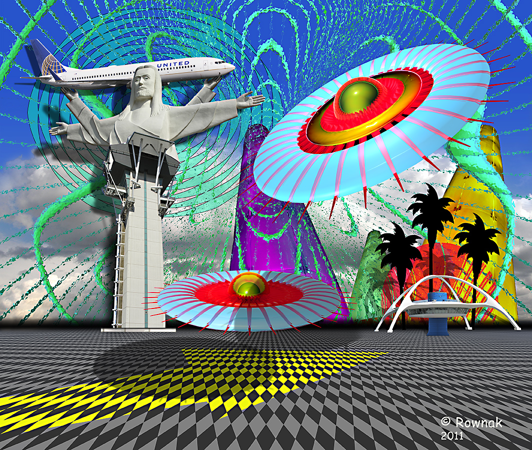 Copposited images fro Eureka springs arkansas  and LAX plus added creation of a space ship. I am the "Art Creator"!